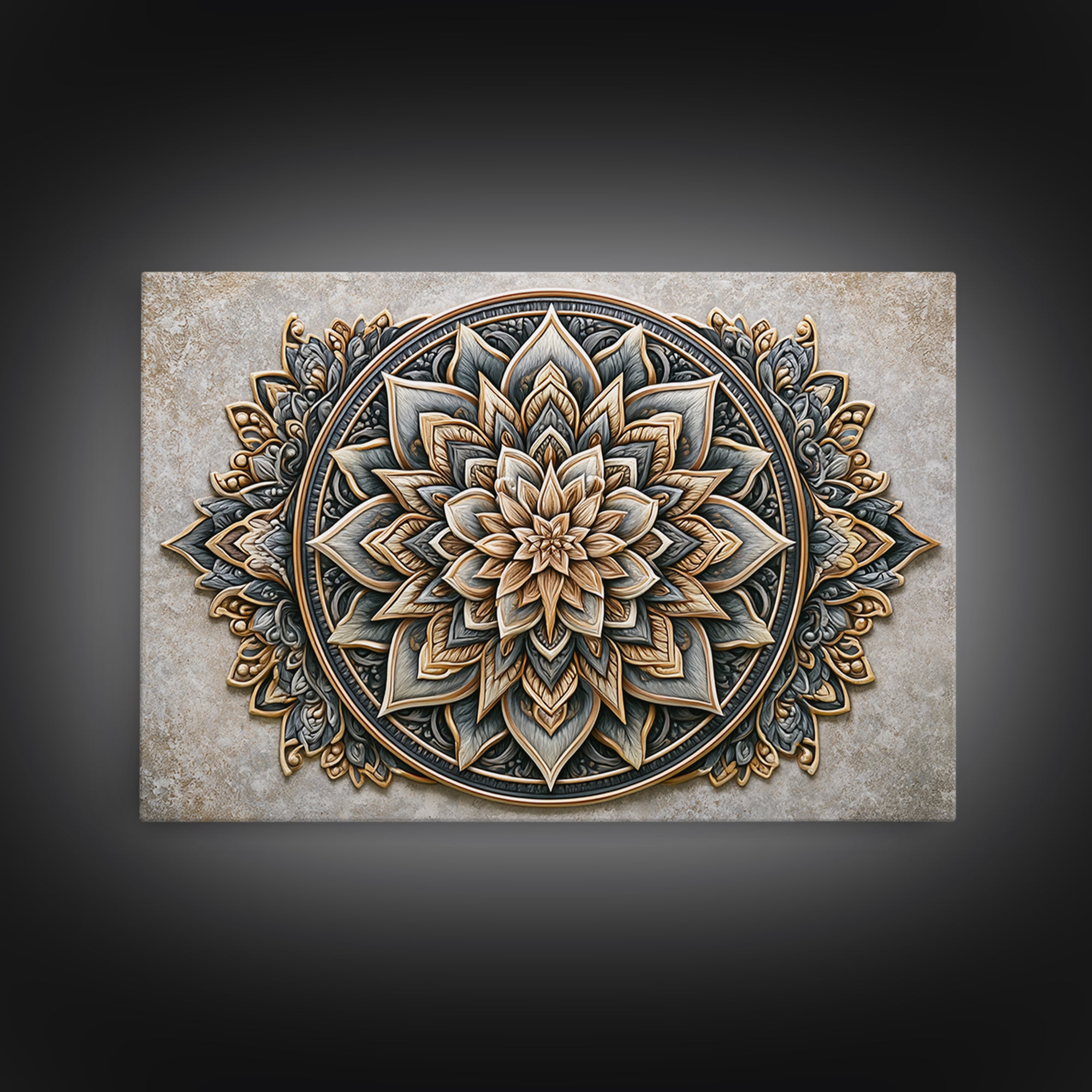 Mandala Lotus with Precise Radial Symmetry Canvas Print, Sacred Geometry Art, Midcentury Modern, Living Room Decor, Geometry, SGA-3x2-54