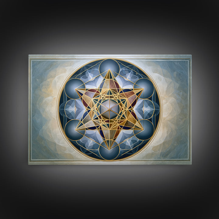 Metatron Cube with Celestial Background Framed Canvas Print, Sacred Geometry Art, Digital Art, Living Room Decor, Oil Painting, SGA-3x2-55
