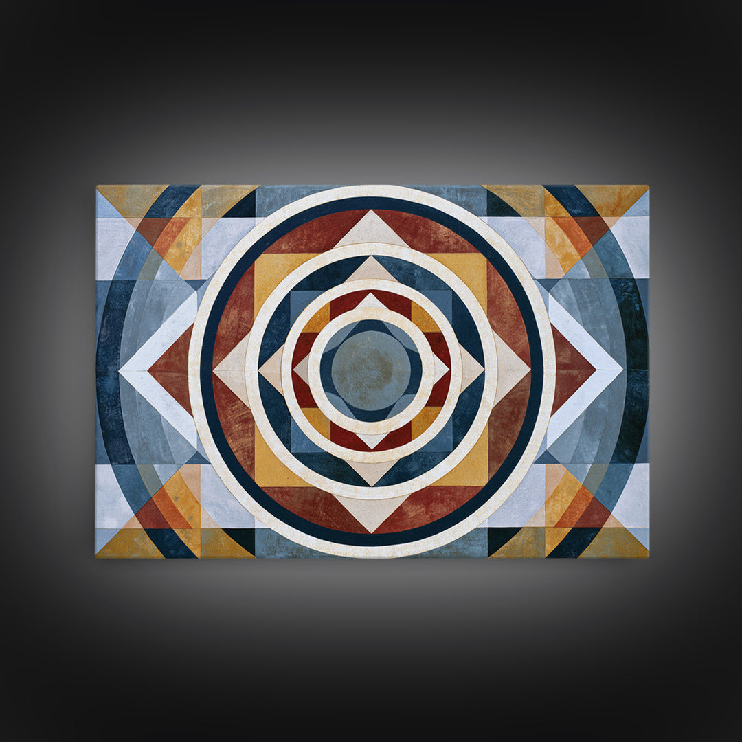 Concentric Circles and Triangles Canvas Print, Sacred Geometry Art, Wabi Sabi Art, Living Room Decor, Oil Painting, Geometry, SGA-3x2-61