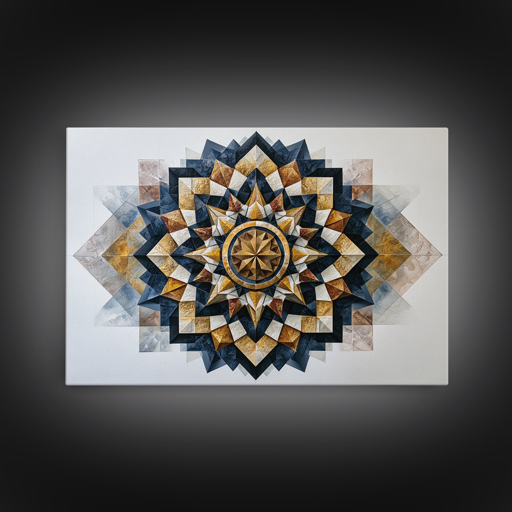 Black and Gold Geometric Rosette Framed Canvas Print, Sacred Geometry Art, Home Decor, Living Room Decor, Fine Art, Geometry, SGA-3x2-64