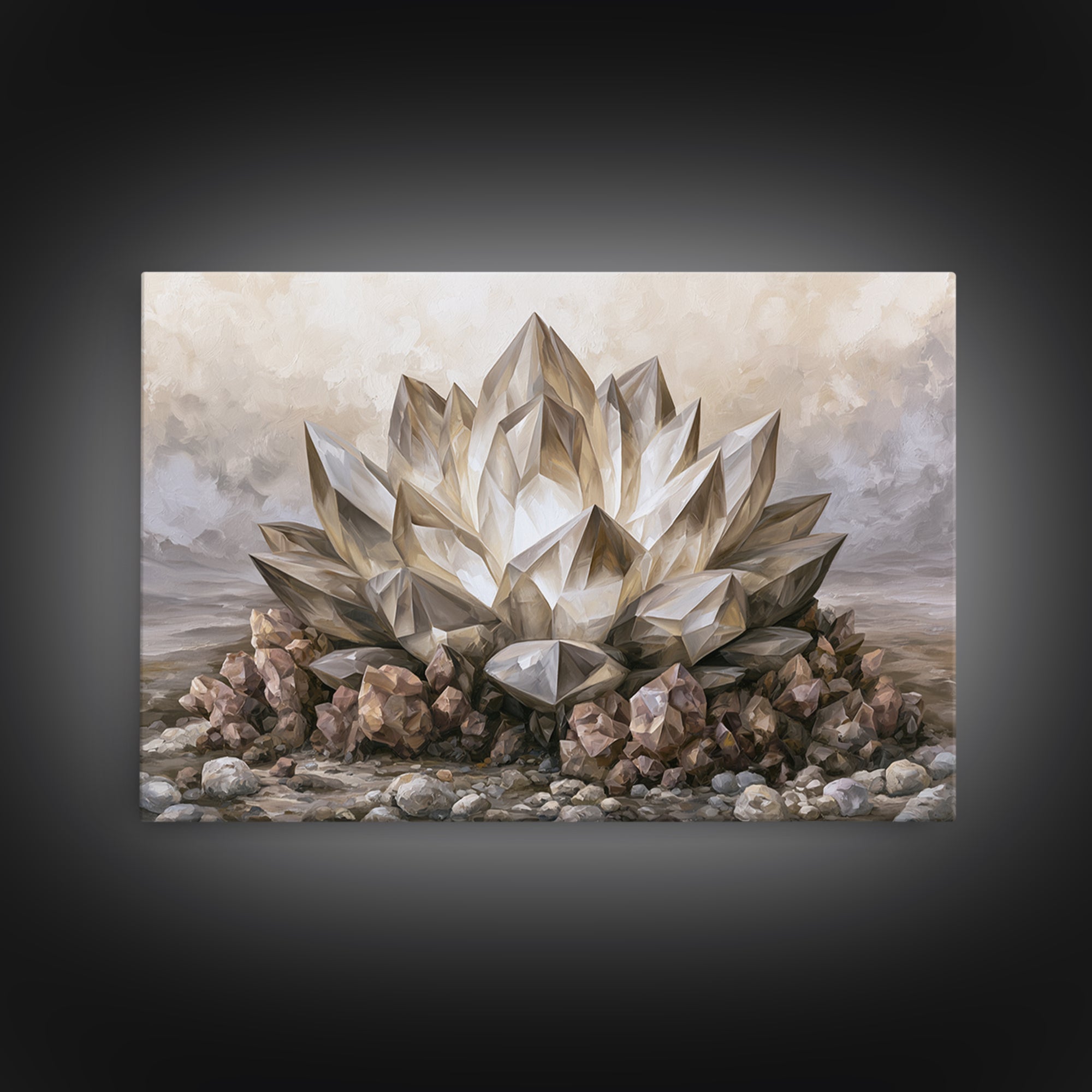 Crystal Lotus Arrangement Canvas Print, Sacred Geometry Art, Neutral Decor, Living Room Decor, Fine Art, Geometry, Wall Decor, SGA-3x2-72