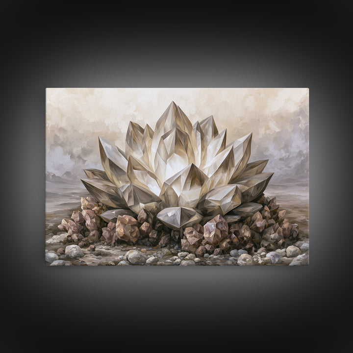 Crystal Lotus Arrangement Canvas Print, Sacred Geometry Art, Neutral Decor, Living Room Decor, Fine Art, Geometry, Wall Decor, SGA-3x2-72
