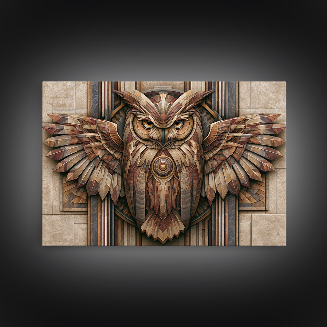 Sacred Owl Formed from Symmetrical Linework Canvas Print, Sacred Geometry Art, Geometric Wall Art, Living Room Decor, Geometry, SGA-3x2-94
