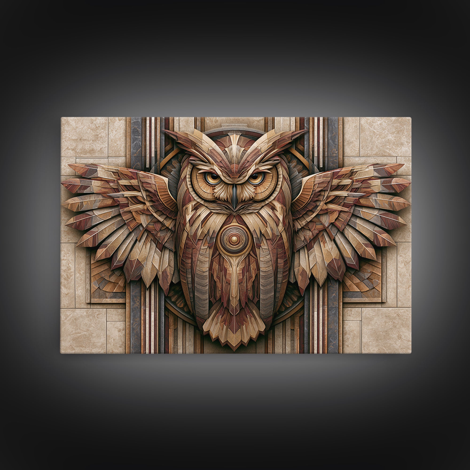Sacred Owl Formed from Symmetrical Linework Canvas Print, Sacred Geometry Art, Geometric Wall Art, Living Room Decor, Geometry, SGA-3x2-94