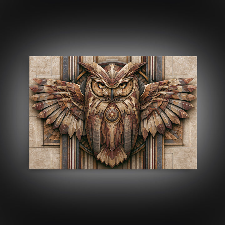 Sacred Owl Formed from Symmetrical Linework Canvas Print, Sacred Geometry Art, Geometric Wall Art, Living Room Decor, Geometry, SGA-3x2-94