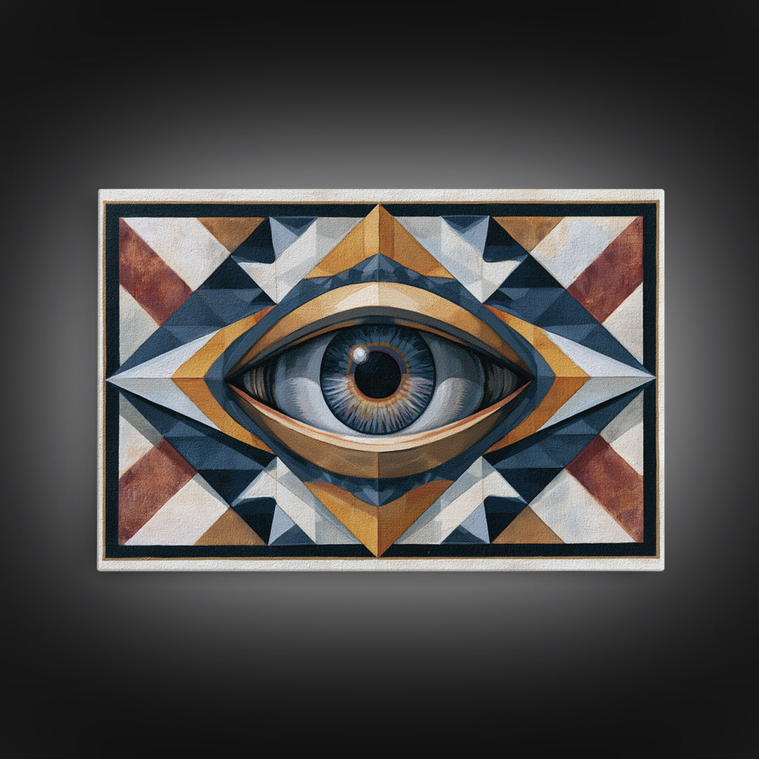 Cosmic Eye Inside Geometric Frame Framed Canvas Print, Sacred Geometry Art, Living Room Decor, Abstract Art, Geometry, SGA-3x2-95