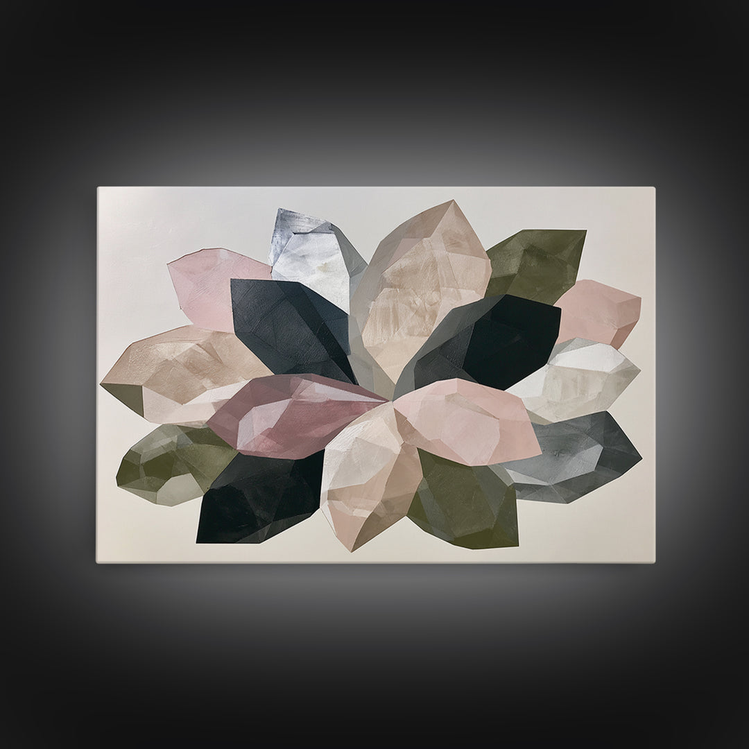Crystal Lotus Arrangement Framed Canvas Print, Sacred Geometry Art, Art Print, Living Room Decor, Oil Painting, Geometry, SGA-3x2-96