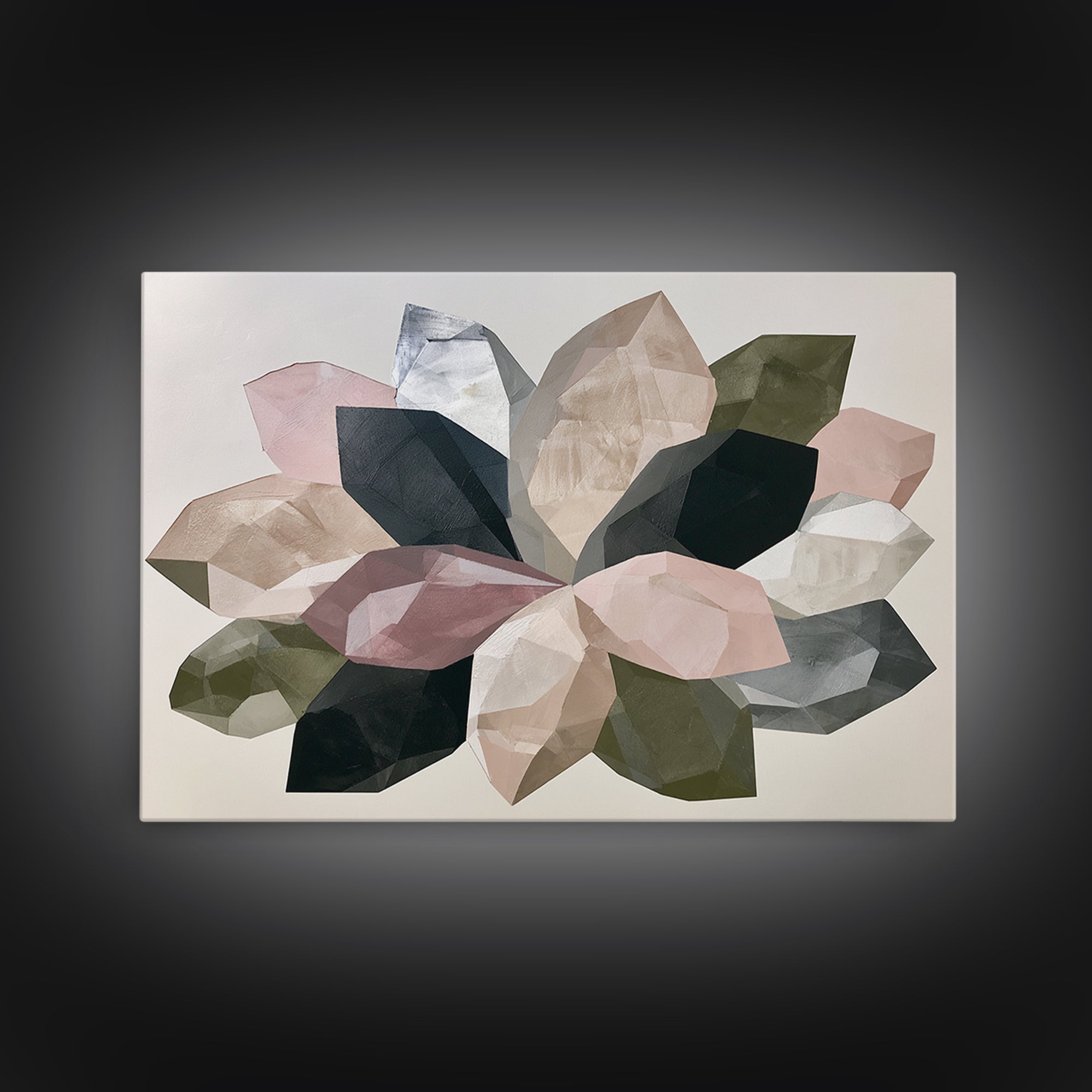 Crystal Lotus Arrangement Framed Canvas Print, Sacred Geometry Art, Art Print, Living Room Decor, Oil Painting, Geometry, SGA-3x2-96
