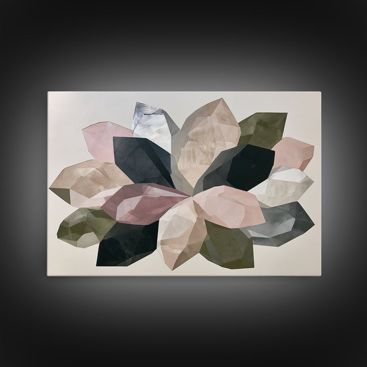 Crystal Lotus Arrangement Framed Canvas Print, Sacred Geometry Art, Art Print, Living Room Decor, Oil Painting, Geometry, SGA-3x2-96