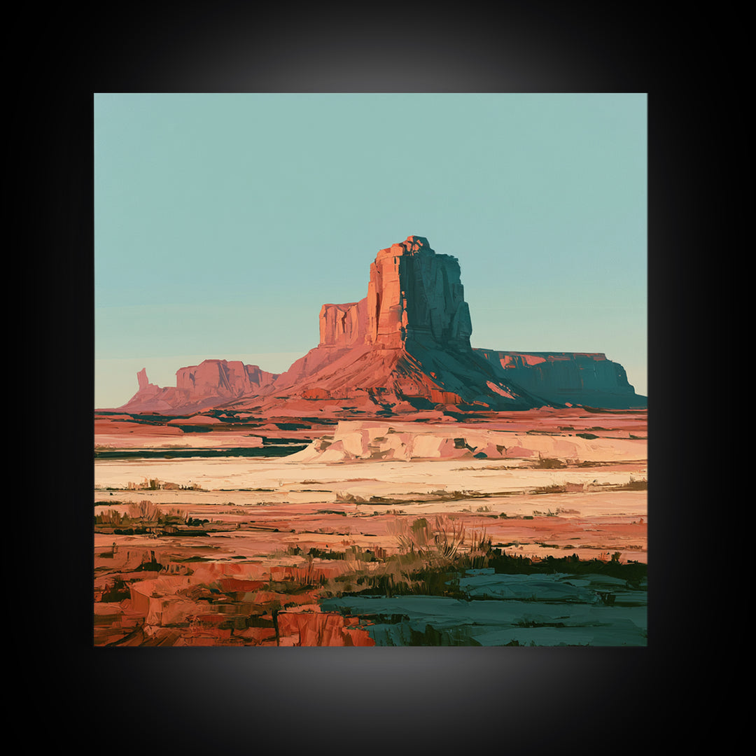 Desert Mesas in Terracotta and Turquoise Framed Canvas Print, Southwestern Art, Modern Decor, Southwestern Decor, Mesa, SOU-1x1-1