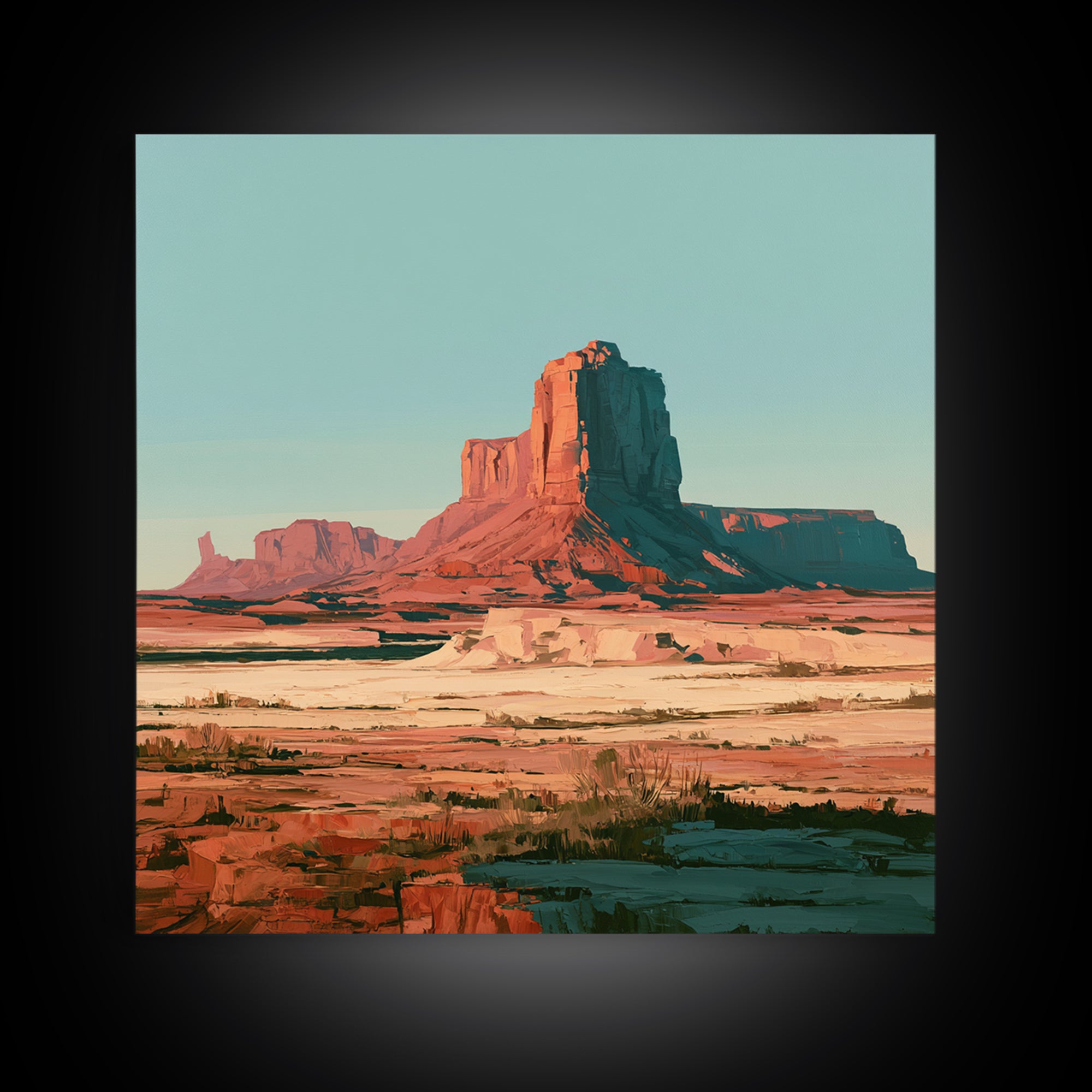 Desert Mesas in Terracotta and Turquoise Framed Canvas Print, Southwestern Art, Modern Decor, Southwestern Decor, Mesa, SOU-1x1-1