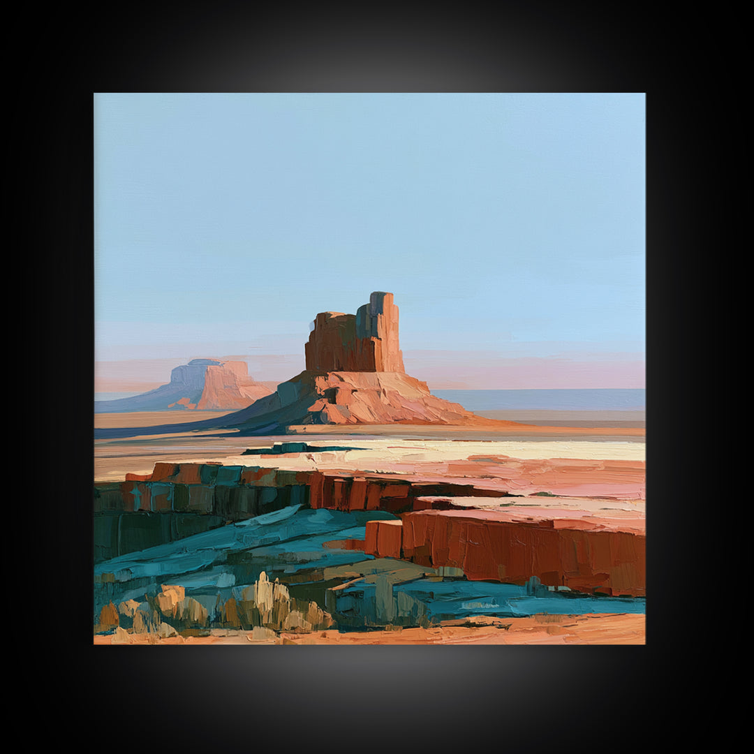 Desert Mesas in Terracotta and Turquoise Framed Canvas Print, Southwestern Art, Southwestern Decor, Watercolor Art, Mesa, SOU-1x1-73