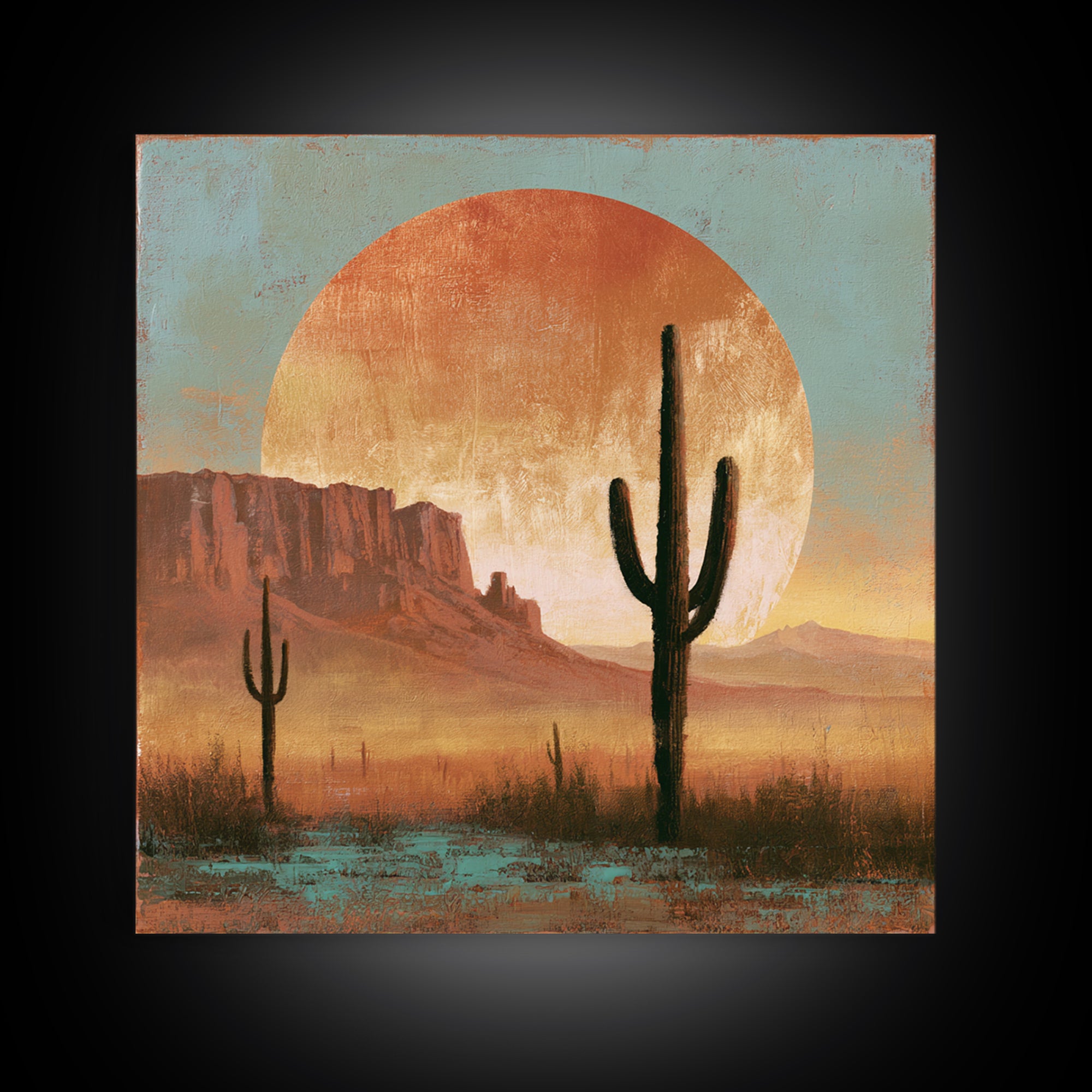 Saguaro Cactus under Enormous Sunset Framed Canvas Print, Southwestern Art, Fine Art Print, Southwestern Decor, Fine Art, Mesa, SOU-1x1-74