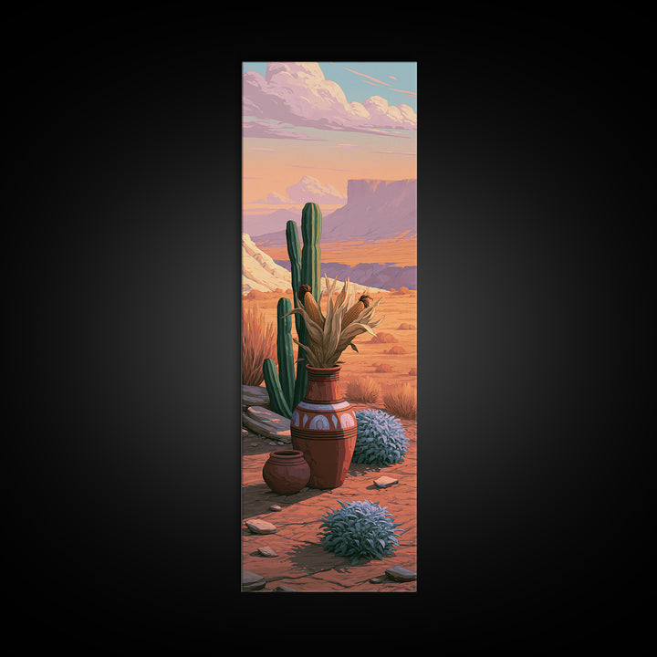 Pueblo Pottery Still Life Canvas Print, Southwestern Art, Prints Wall Art, Southwestern Decor, Fine Art, Mesa, Tile Art, SOU-1x3-35