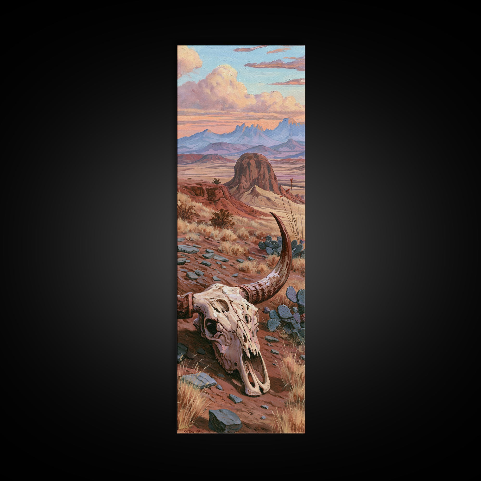 Sun Bleached Longhorn Skull Still Life Framed Canvas Print, Southwestern Art, Wall Art, Southwestern Decor, Oil Painting, Mesa, SOU-1x3-45