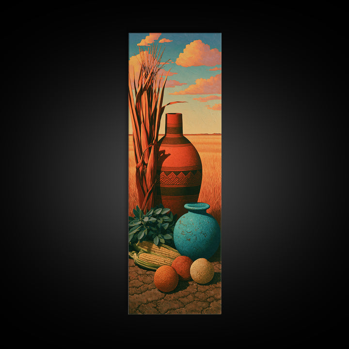 Pueblo Pottery Still Life Canvas Print, Southwestern Art, Landscape Art, Southwestern Decor, Fine Art, Mesa, Statement Artwork, SOU-1x3-59