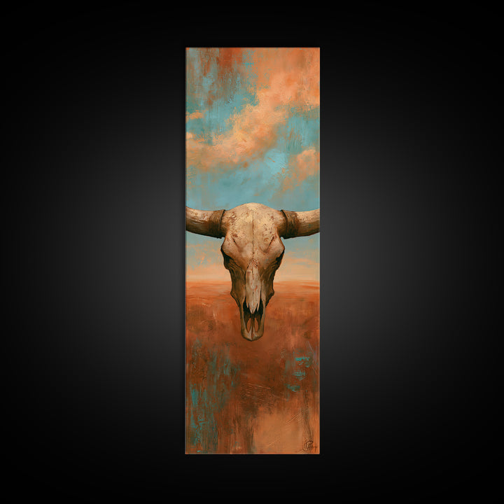 Sun Bleached Longhorn Skull Still Life Framed Canvas Print, Southwestern Art, Wall Art, Southwestern Decor, Oil Painting, Mesa, SOU-1x3-69