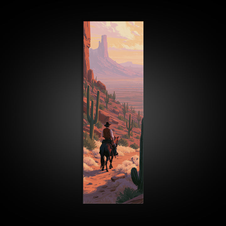 Horse Rider Crossing Desert at Dusk Canvas Print, Southwestern Art, Original Art, Southwestern Decor, Fine Art, Mesa, SOU-1x3-7