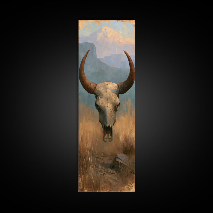 Sun Bleached Longhorn Skull Still Life Canvas Print, Southwestern Art, Original Painting, Southwestern Decor, Fine Art, Mesa, SOU-1x3-93