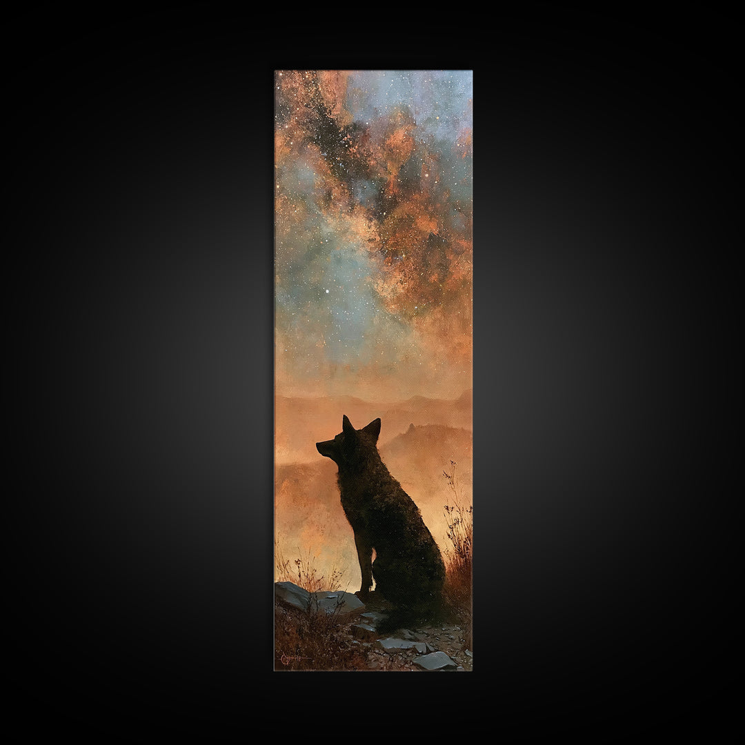 Coyote Silhouette Beneath Starry Sky Canvas Print, Southwestern Art, Art Print, Southwestern Decor, Watercolor Art, Mesa, SOU-1x3-99