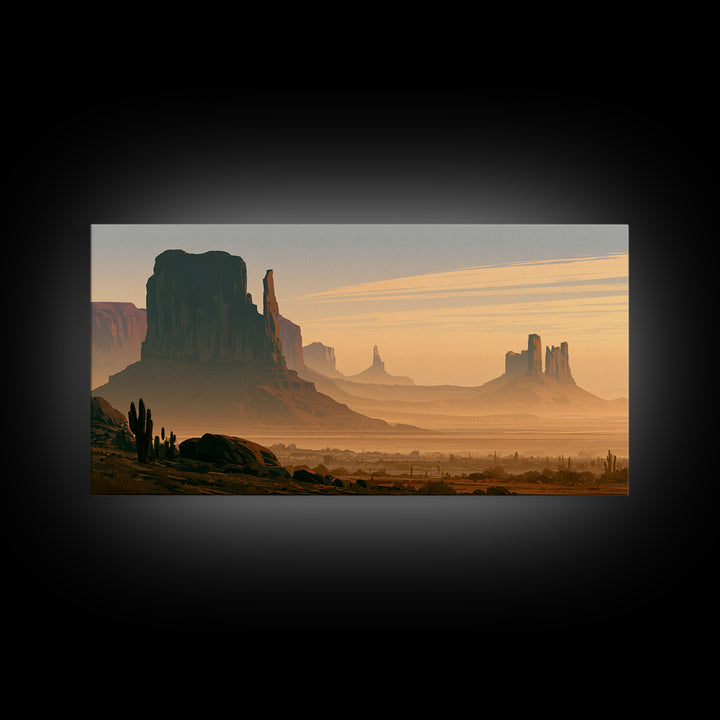 Monument Valley Silhouette Framed Canvas Print, Southwestern Art, Minimalist Decor, Southwestern Decor, Oil Painting, Mesa, SOU-2x1-30