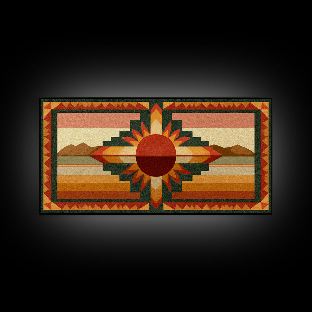 Sun Symbol with Geometric Southwest Border Canvas Print, Southwestern Art, Southwestern Decor, Abstract Art, Mesa, SOU-2x1-41