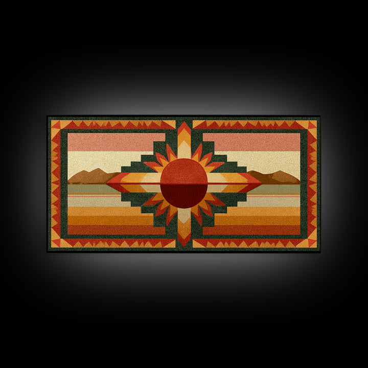 Sun Symbol with Geometric Southwest Border Canvas Print, Southwestern Art, Southwestern Decor, Abstract Art, Mesa, SOU-2x1-41