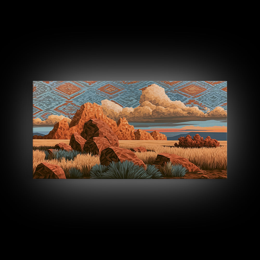 Navajo Geometric Pattern Framed Canvas Print, Southwestern Art, Original Art, Southwestern Decor, Abstract Art, Mesa, SOU-2x1-72