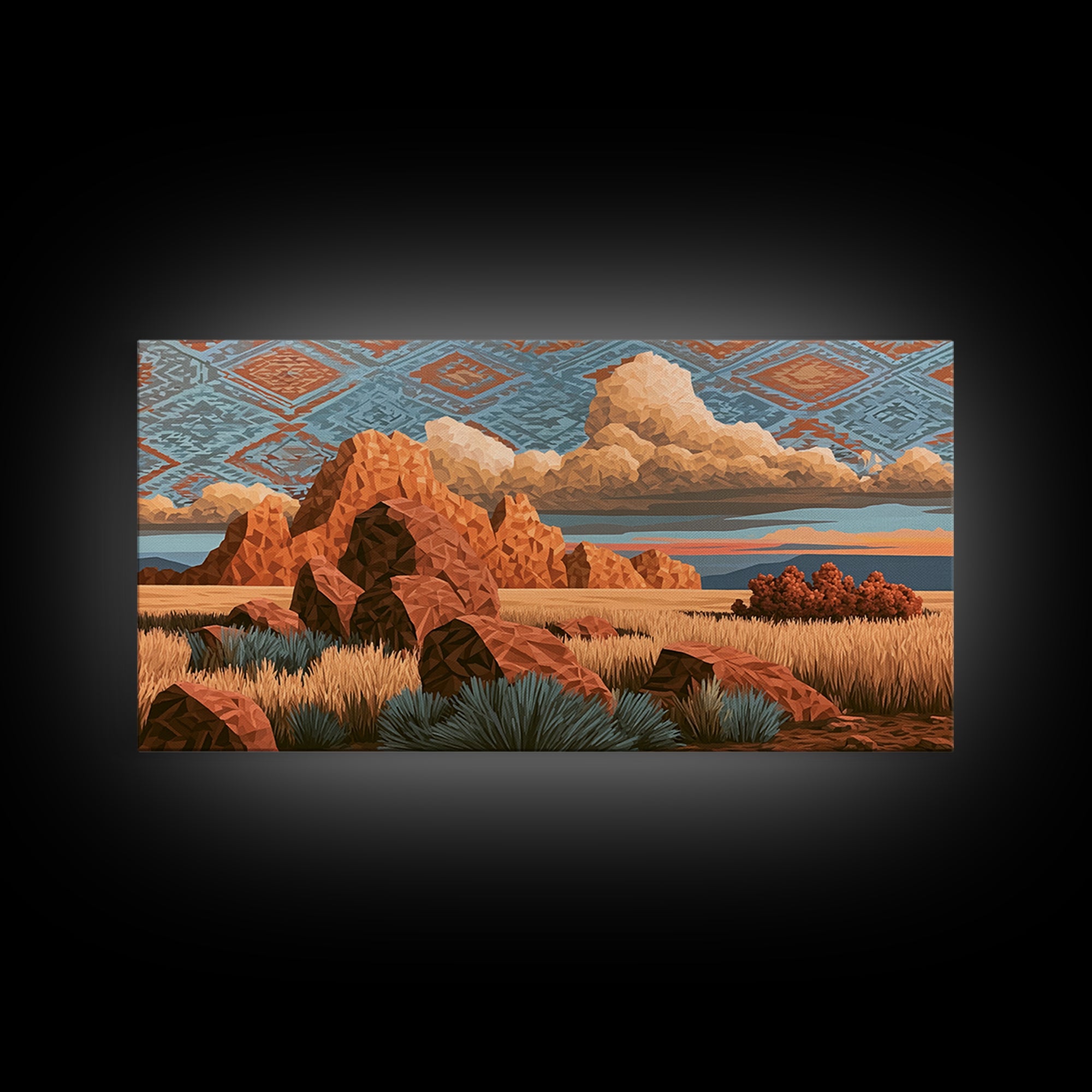 Navajo Geometric Pattern Framed Canvas Print, Southwestern Art, Original Art, Southwestern Decor, Abstract Art, Mesa, SOU-2x1-72