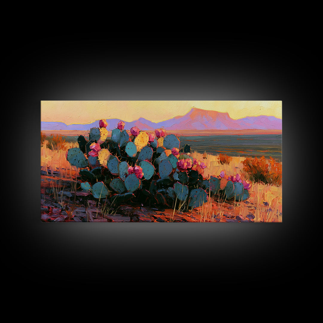 Prickly Pear Cactus Framed Canvas Print, Southwestern Art, Room Decor, Southwestern Decor, Fine Art, Mesa, Digital Wall Art, SOU-2x1-75