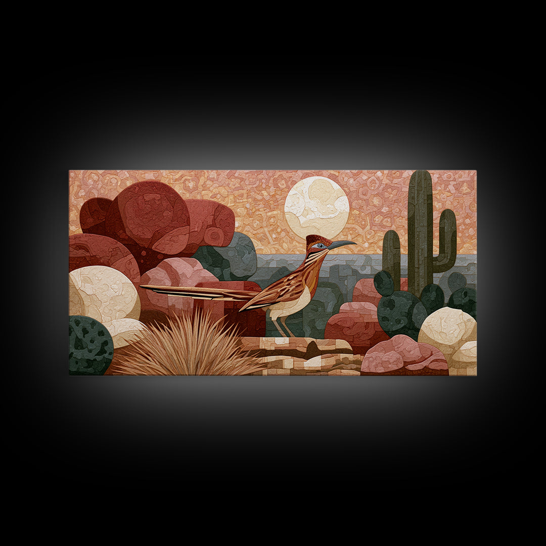 Roadrunner under a Pale Desert Moon Canvas Print, Southwestern Art, Western Decor, Southwestern Decor, Fine Art, Mesa, SOU-2x1-76