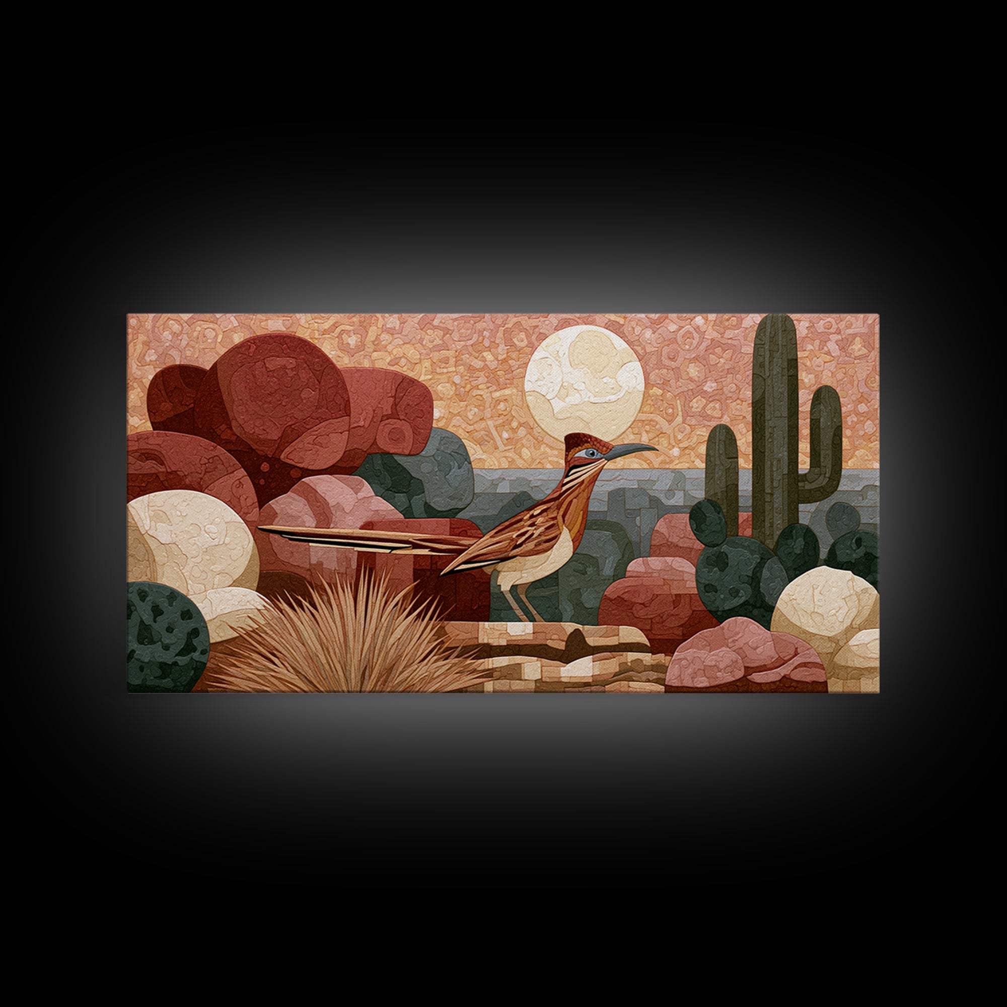 Roadrunner under a Pale Desert Moon Canvas Print, Southwestern Art, Western Decor, Southwestern Decor, Fine Art, Mesa, SOU-2x1-76