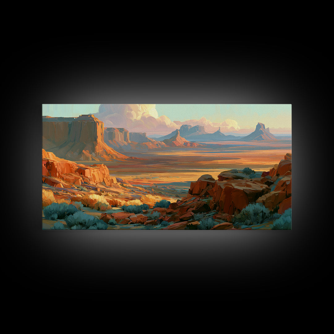 Desert Mesas in Terracotta and Turquoise Canvas Print, Southwestern Art, Western Wall Art, Southwestern Decor, Fine Art, Mesa, SOU-2x1-93