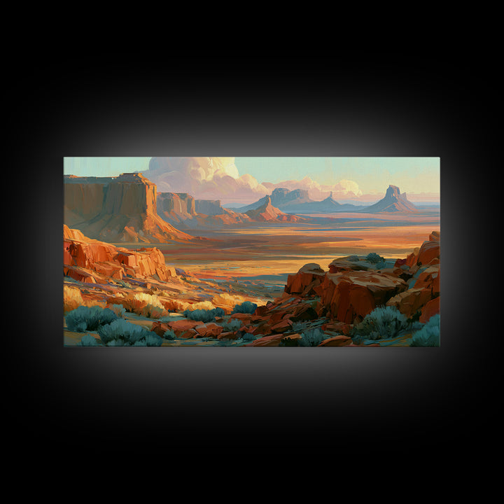 Desert Mesas in Terracotta and Turquoise Canvas Print, Southwestern Art, Western Wall Art, Southwestern Decor, Fine Art, Mesa, SOU-2x1-93