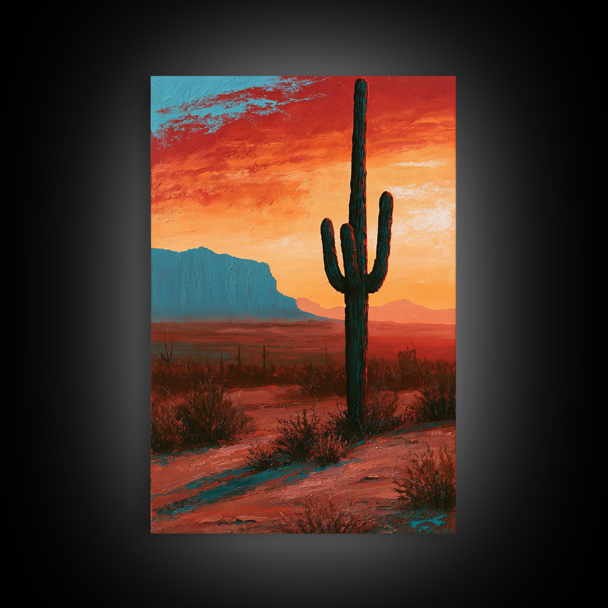 Saguaro Cactus under Enormous Sunset Canvas Print, Southwestern Art, Contemporary Art, Southwestern Decor, Fine Art, Mesa, SOU-2x3-10