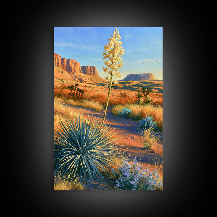 Yucca Blooms Against Clear Blue Sky Framed Canvas Print, Southwestern Art, Printable Wall Art, Southwestern Decor, Mesa, SOU-2x3-100