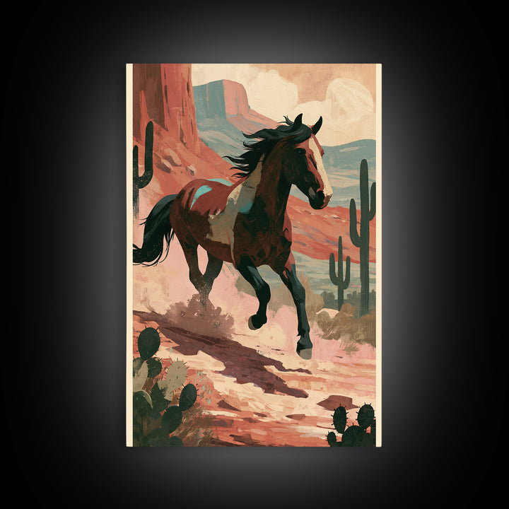 Wild Mustang Running Through Dusty Canyon Canvas Print, Southwestern Art, Wall Art, Southwestern Decor, Fine Art, Mesa, SOU-2x3-14