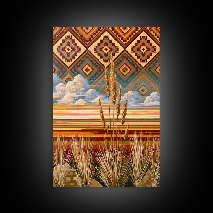 Navajo Geometric Pattern Framed Canvas Print, Southwestern Art, Original Art, Southwestern Decor, Abstract Art, Mesa, SOU-2x3-60