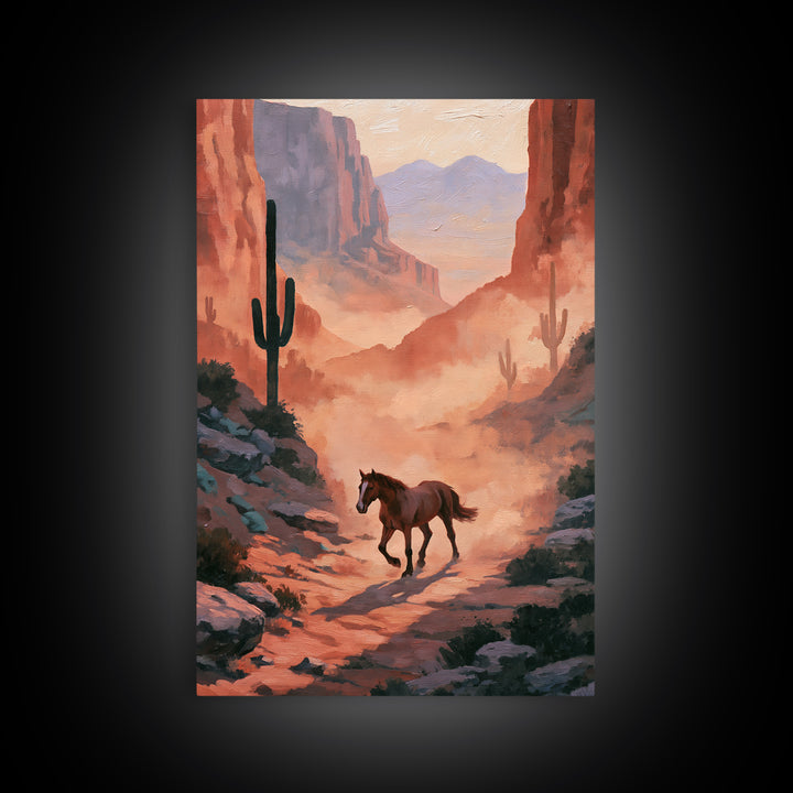 Wild Mustang Running Through Dusty Canyon Canvas Print, Southwestern Art, Printable Art, Southwestern Decor, Fine Art, Mesa, SOU-2x3-62