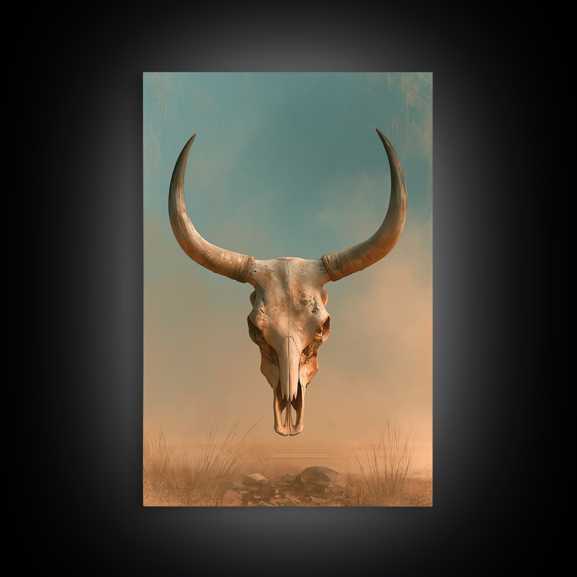 Sun Bleached Longhorn Skull Still Life Canvas Print, Southwestern Art, Tapestry Wall Art, Southwestern Decor, Fine Art, Mesa, SOU-2x3-65