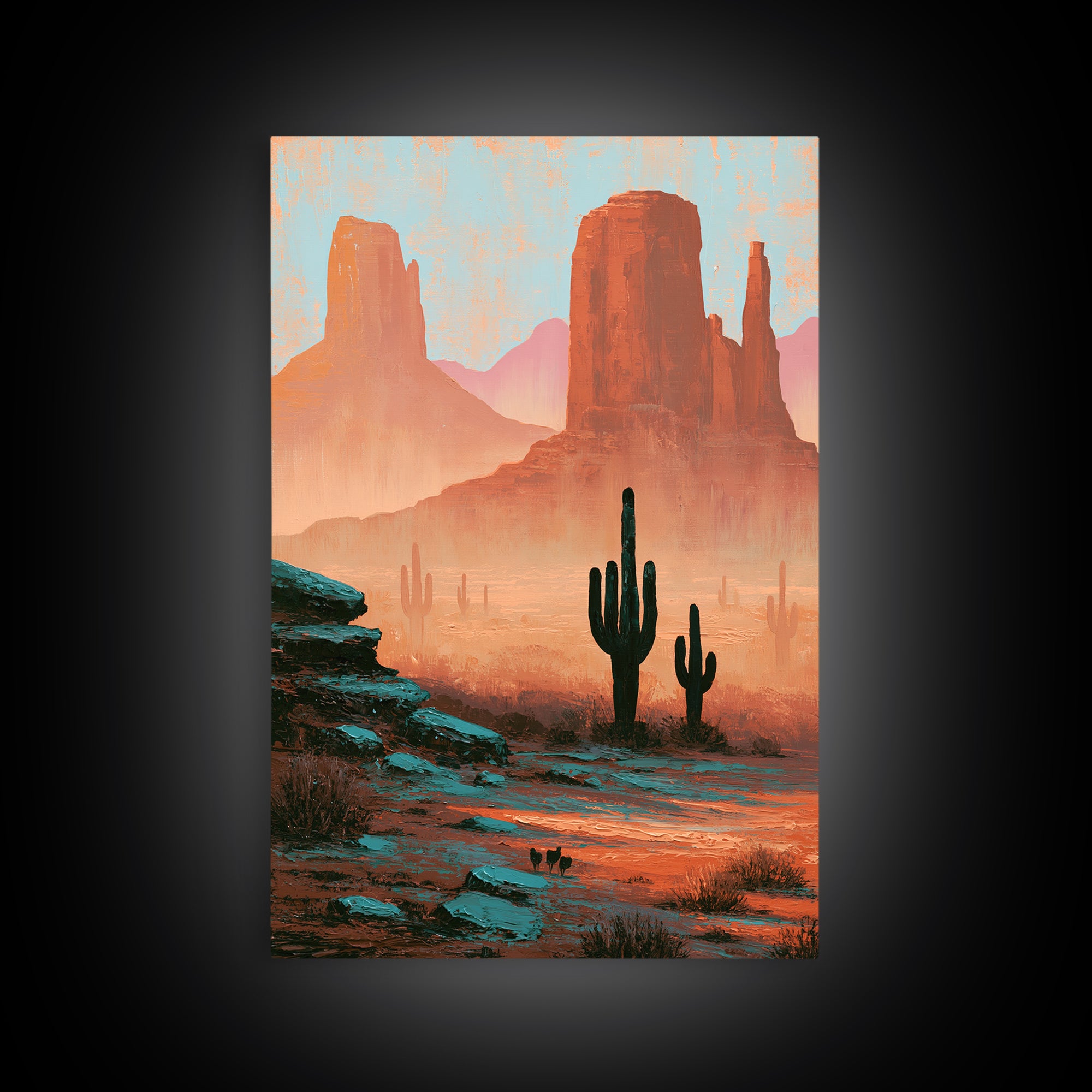 Monument Valley Silhouette Canvas Print, Southwestern Art, Oil Painting, Southwestern Decor, Fine Art, Mesa, Oil Paintings, SOU-2x3-66