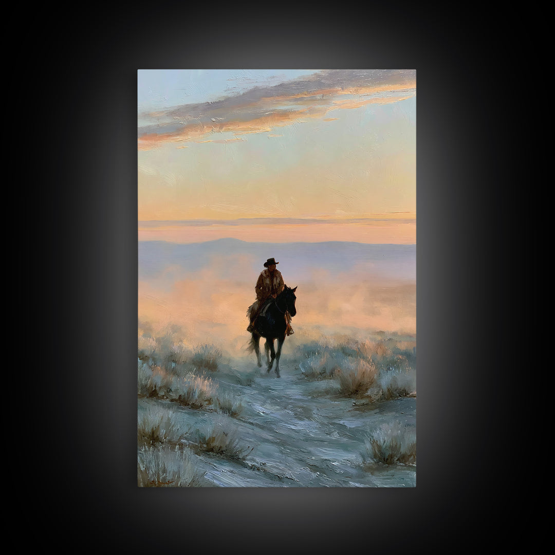 Horse Rider Crossing Desert at Dusk Canvas Print, Southwestern Art, Native American Art, Southwestern Decor, Fine Art, Mesa, SOU-2x3-99