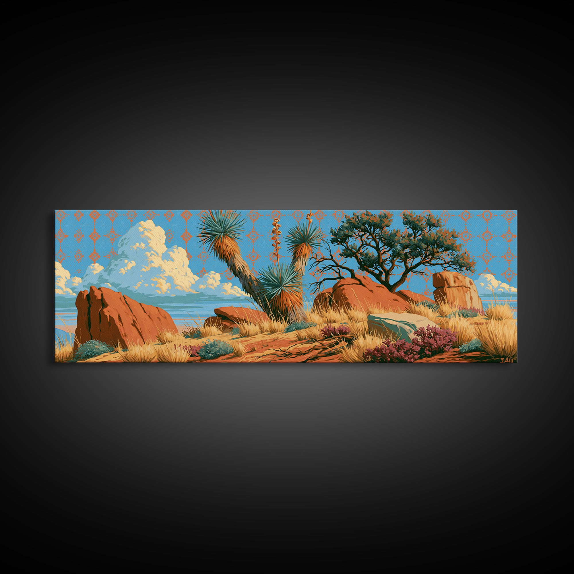 Yucca Blooms Against Clear Blue Sky Canvas Print, Southwestern Art, Gallery Decor, Southwestern Decor, Fine Art, Mesa, SOU-3x1-36