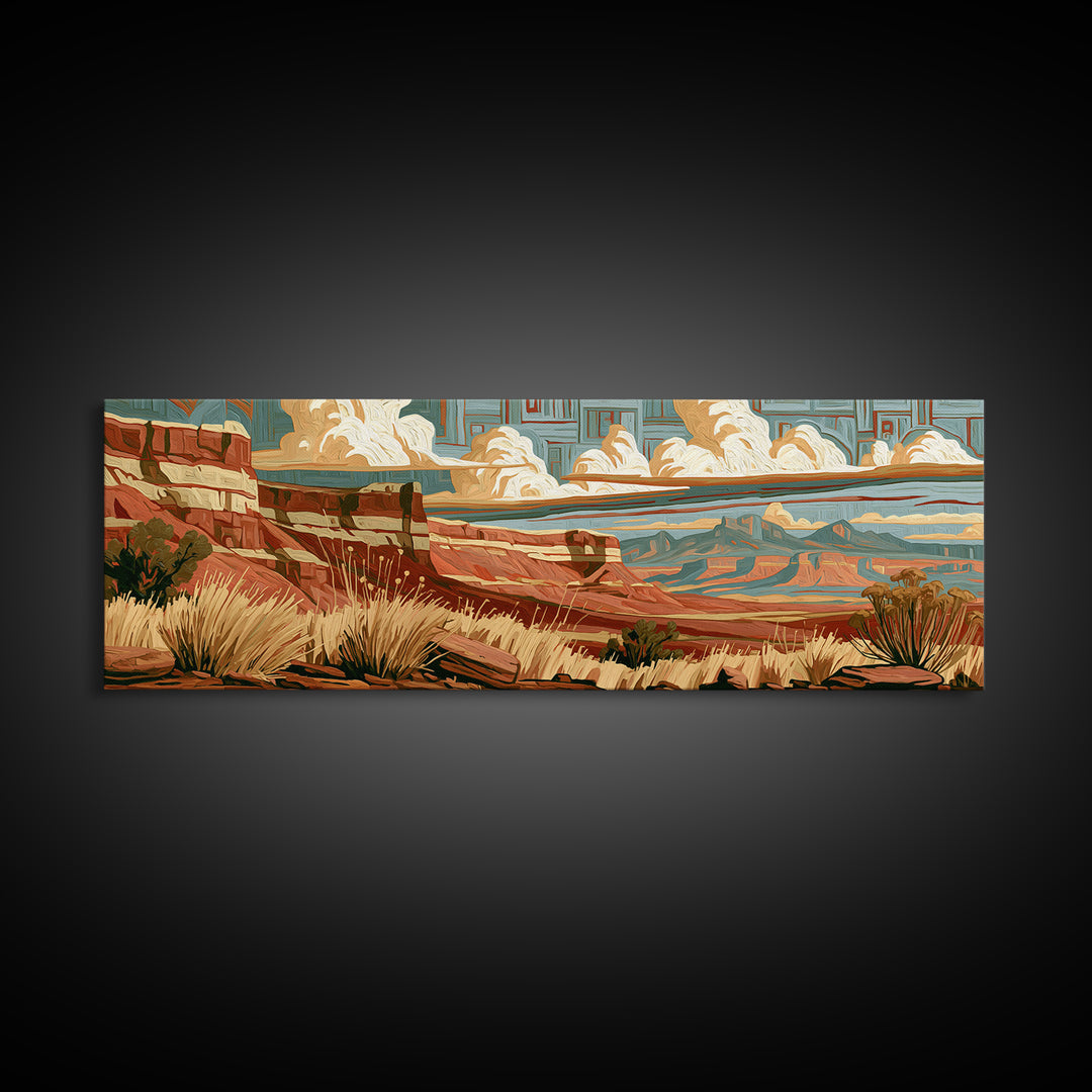 Abstract Canyon Layers Framed Canvas Print, Southwestern Art, Tapestry Wall Art, Southwestern Decor, Oil Painting, Mesa, SOU-3x1-58