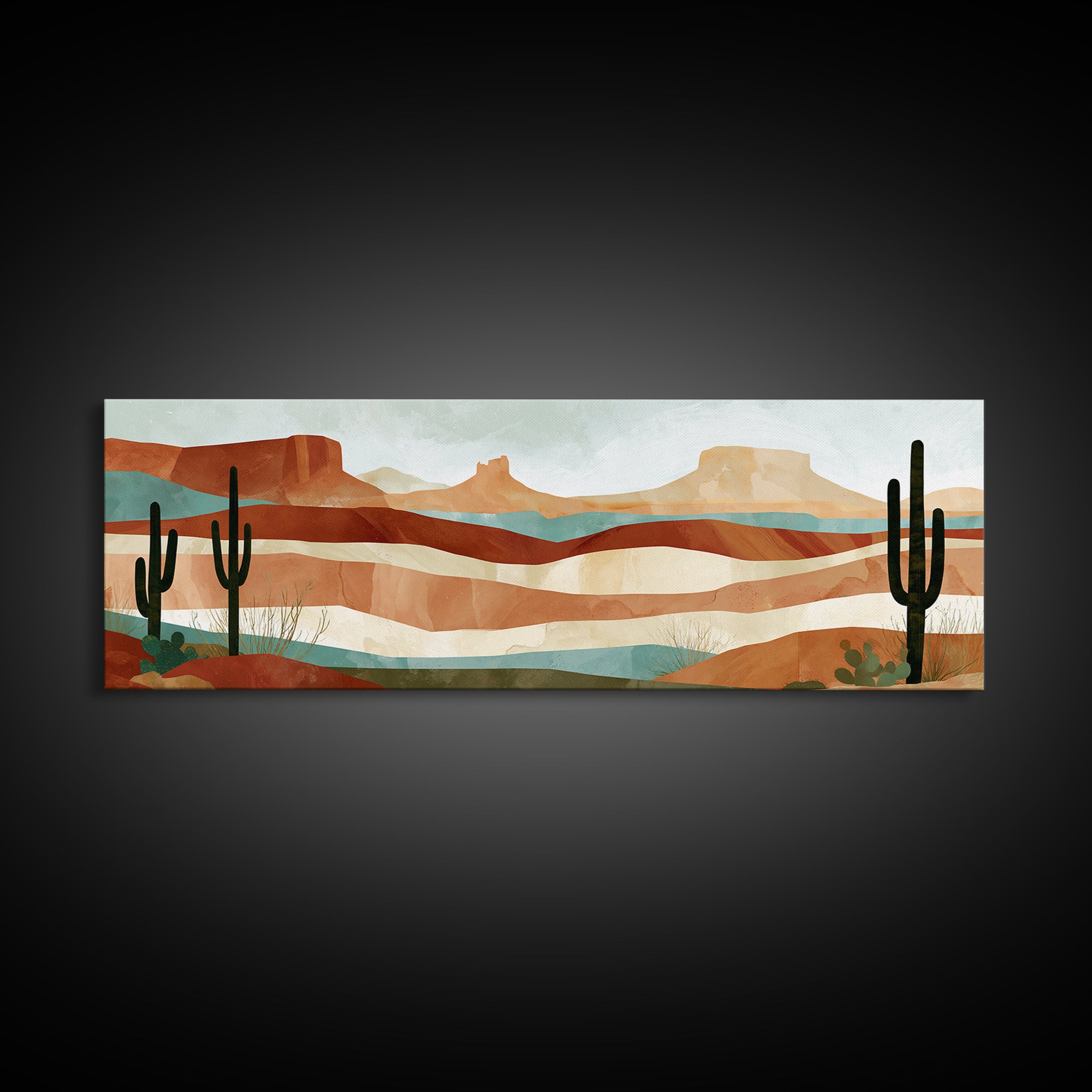 Abstract Canyon Layers Framed Canvas Print, Southwestern Art, Tapestry Wall Art, Southwestern Decor, Oil Painting, Mesa, SOU-3x1-82