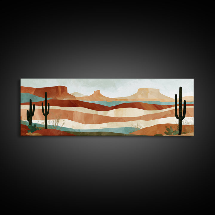 Abstract Canyon Layers Framed Canvas Print, Southwestern Art, Tapestry Wall Art, Southwestern Decor, Oil Painting, Mesa, SOU-3x1-82