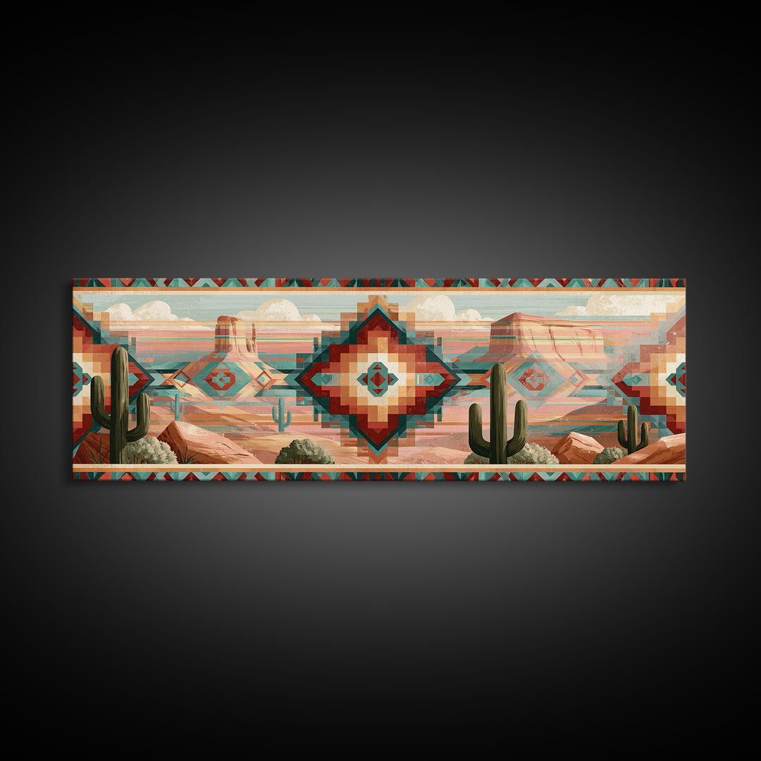 Navajo Geometric Pattern Canvas Print, Southwestern Art, Oil Painting, Southwestern Decor, Fine Art, Mesa, Oil Paintings, SOU-3x1-92