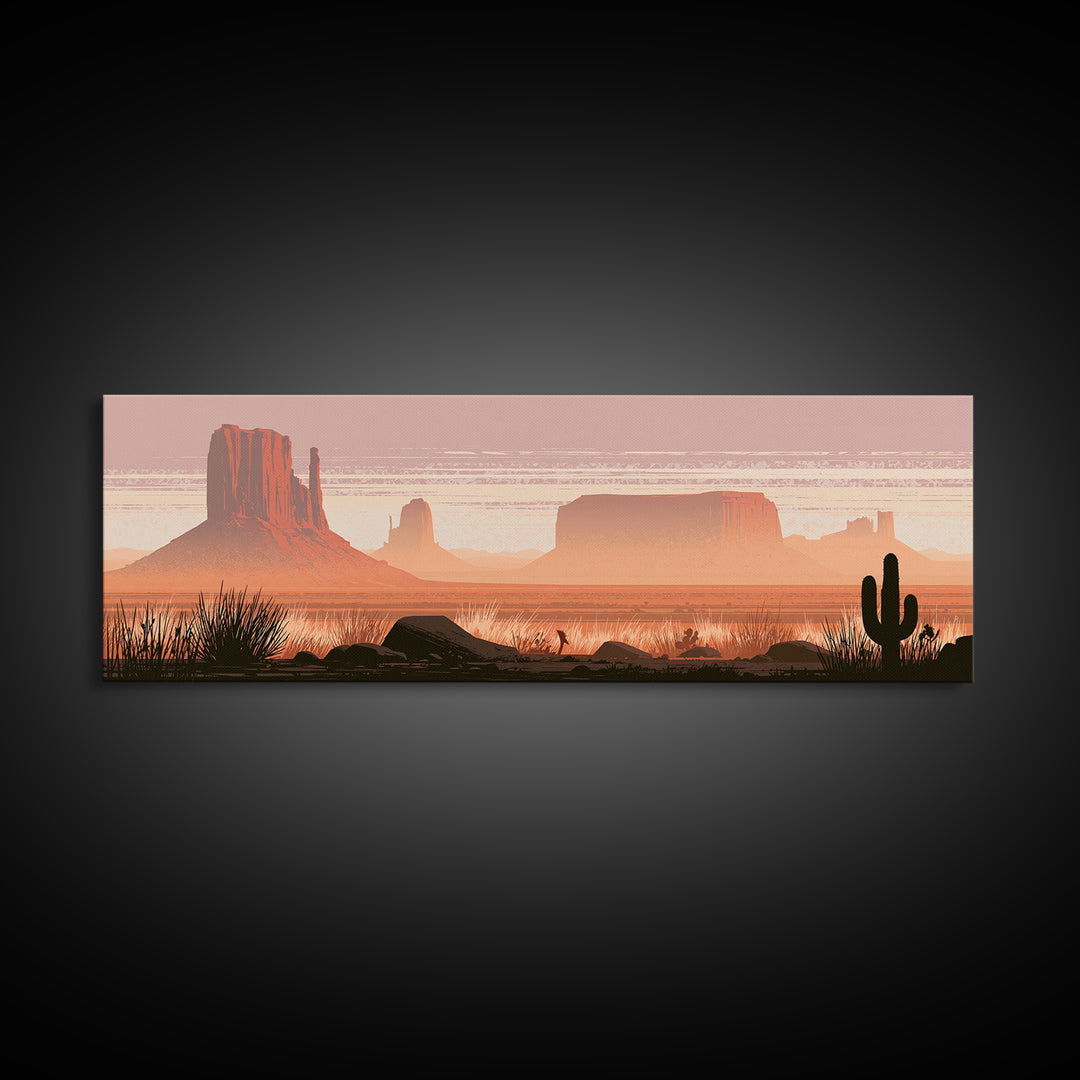 Monument Valley Silhouette Canvas Print, Southwestern Art, Western Art, Southwestern Decor, Oil Painting, Mesa, SOU-3x1-98