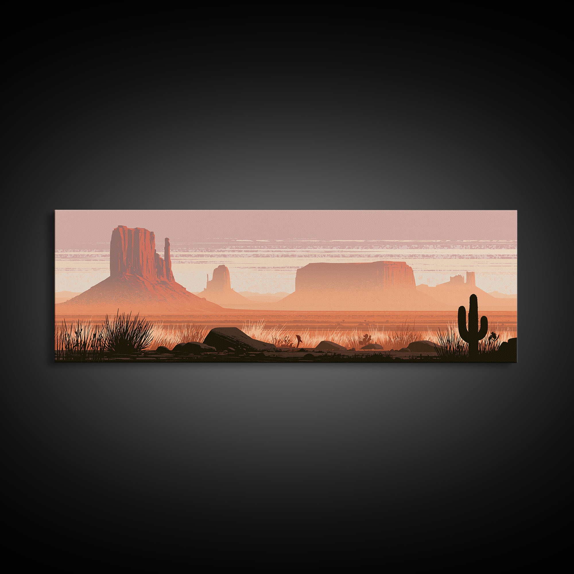 Monument Valley Silhouette Canvas Print, Southwestern Art, Western Art, Southwestern Decor, Oil Painting, Mesa, SOU-3x1-98