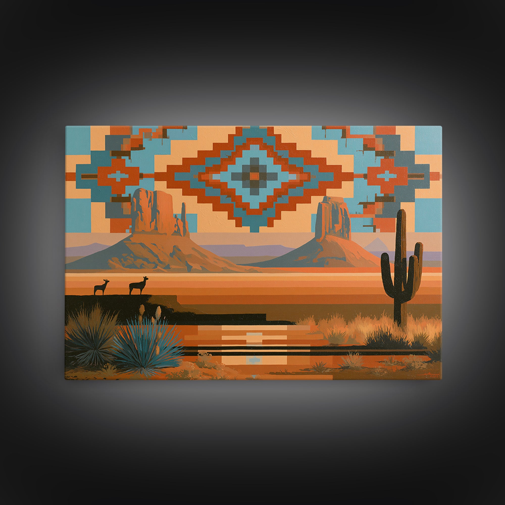 Navajo Geometric Pattern Canvas Print, Southwestern Art, Western Art, Southwestern Decor, Fine Art, Mesa, Textured Painting, SOU-3x2-32